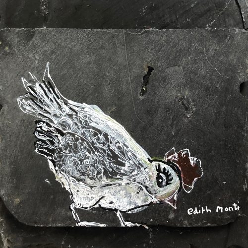 Edith_Monti_Poule2_24x24_Acrylique_Ardoise_2018