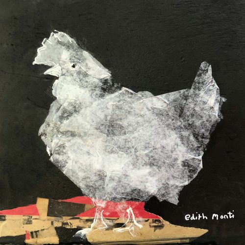 Edith_Monti_Poule3_24x24_Acrylique_Ardoise_2018